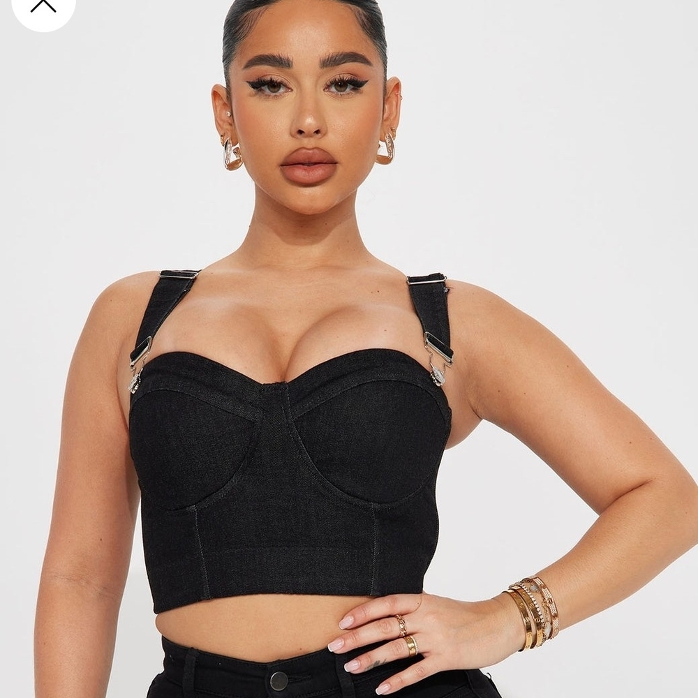 Black Denim Bustier Top